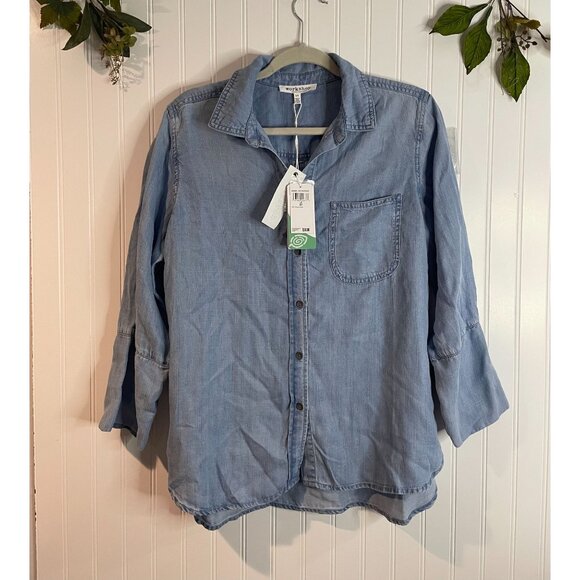 Workshop Republic Clothing Light Blue Tencel-Lyocell Button-Up Tunic Shirt - Picture 1 of 9